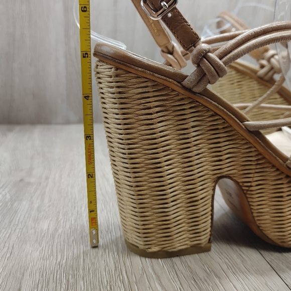 Prada Knotted Leather Vitello Wicker Wedge Platform Sandal Brown Tan 36.5 6 6.5 - Picture 8 of 12